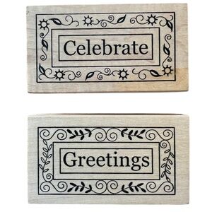 Outlines Rubber Stamp Co Greetings Celebrate Word Wood Mounted Rubber Stamps